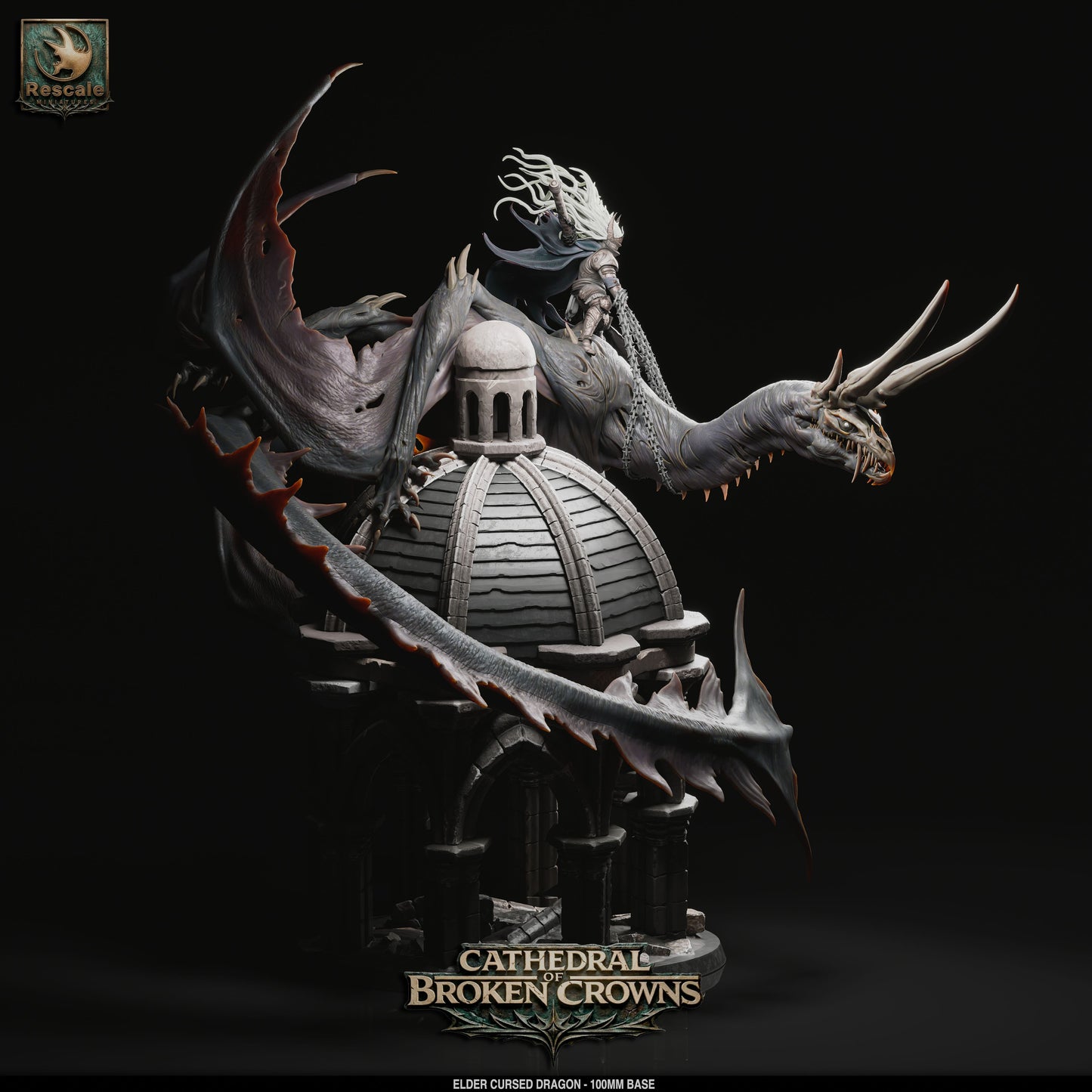 Elder Cursed Dragon DND Miniature TTRPG Resin Figure 100mm Base