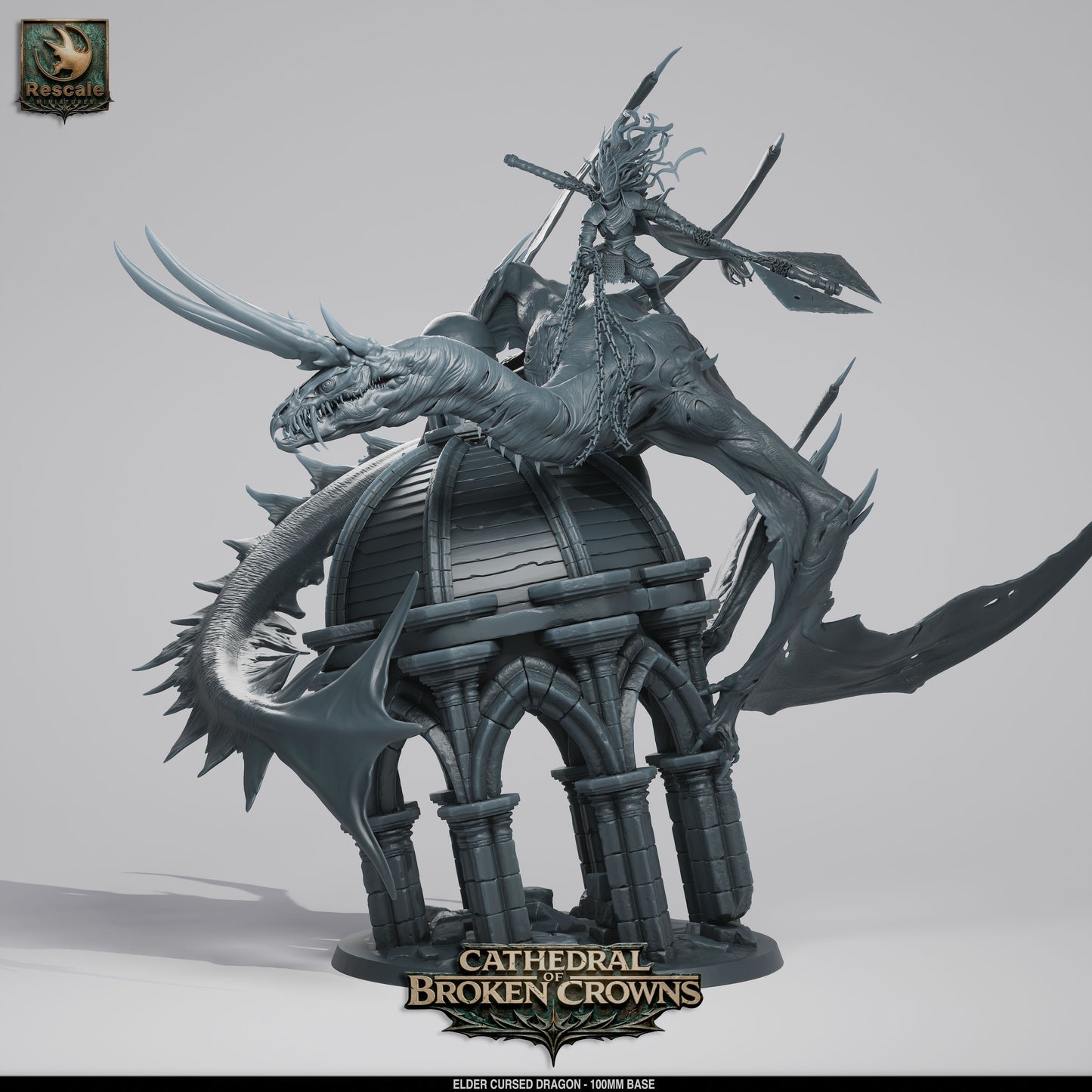 Elder Cursed Dragon DND Miniature TTRPG Resin Figure 100mm Base