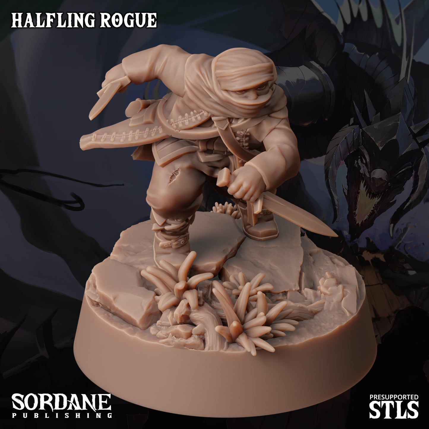 Halfling Rogue DND Miniature TTRPG Resin Figure 25mm Base