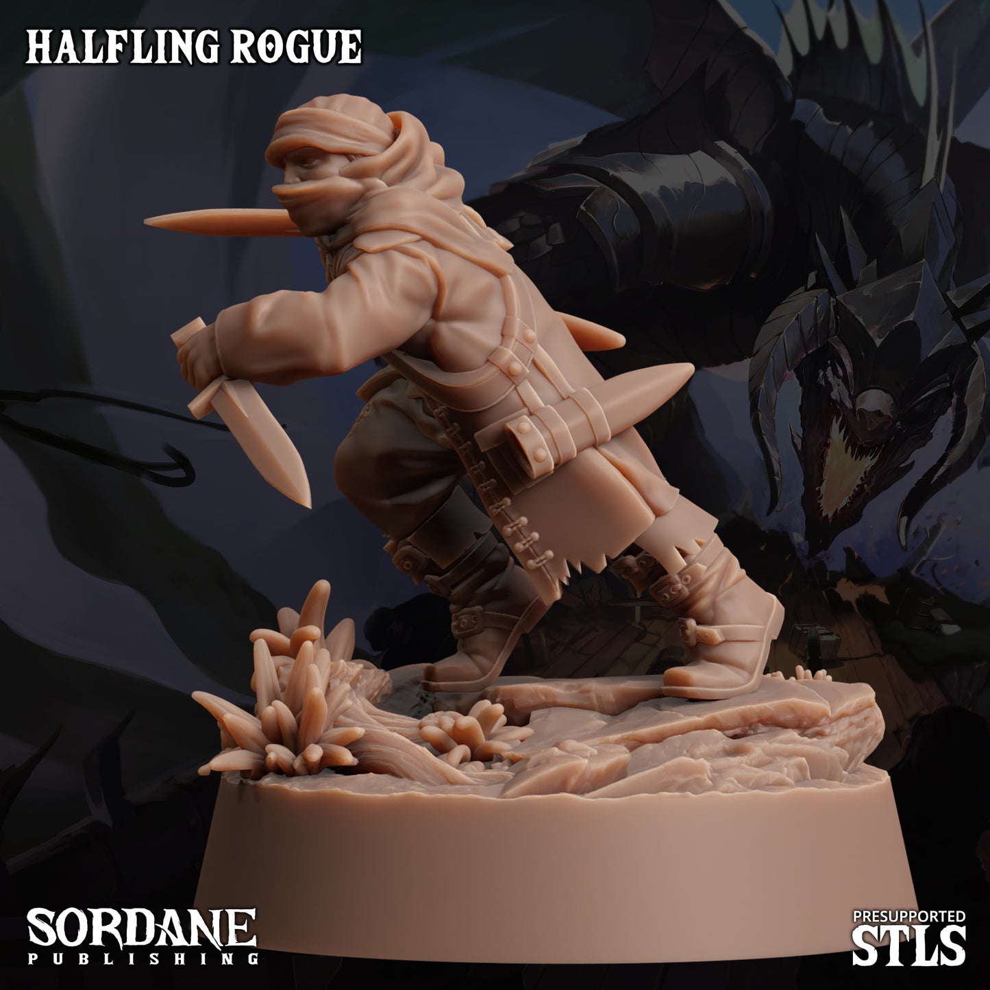 Halfling Rogue DND Miniature TTRPG Resin Figure 25mm Base