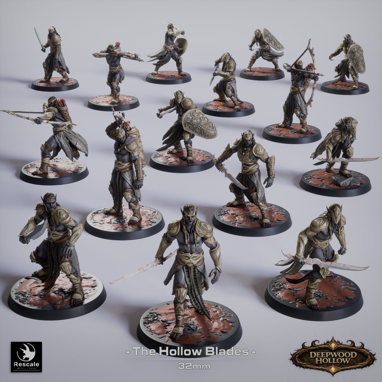 Dark Elf Hollow Blades | Shadow Assassins | Resin Tabletop RPG Figure Set | 32mm Base