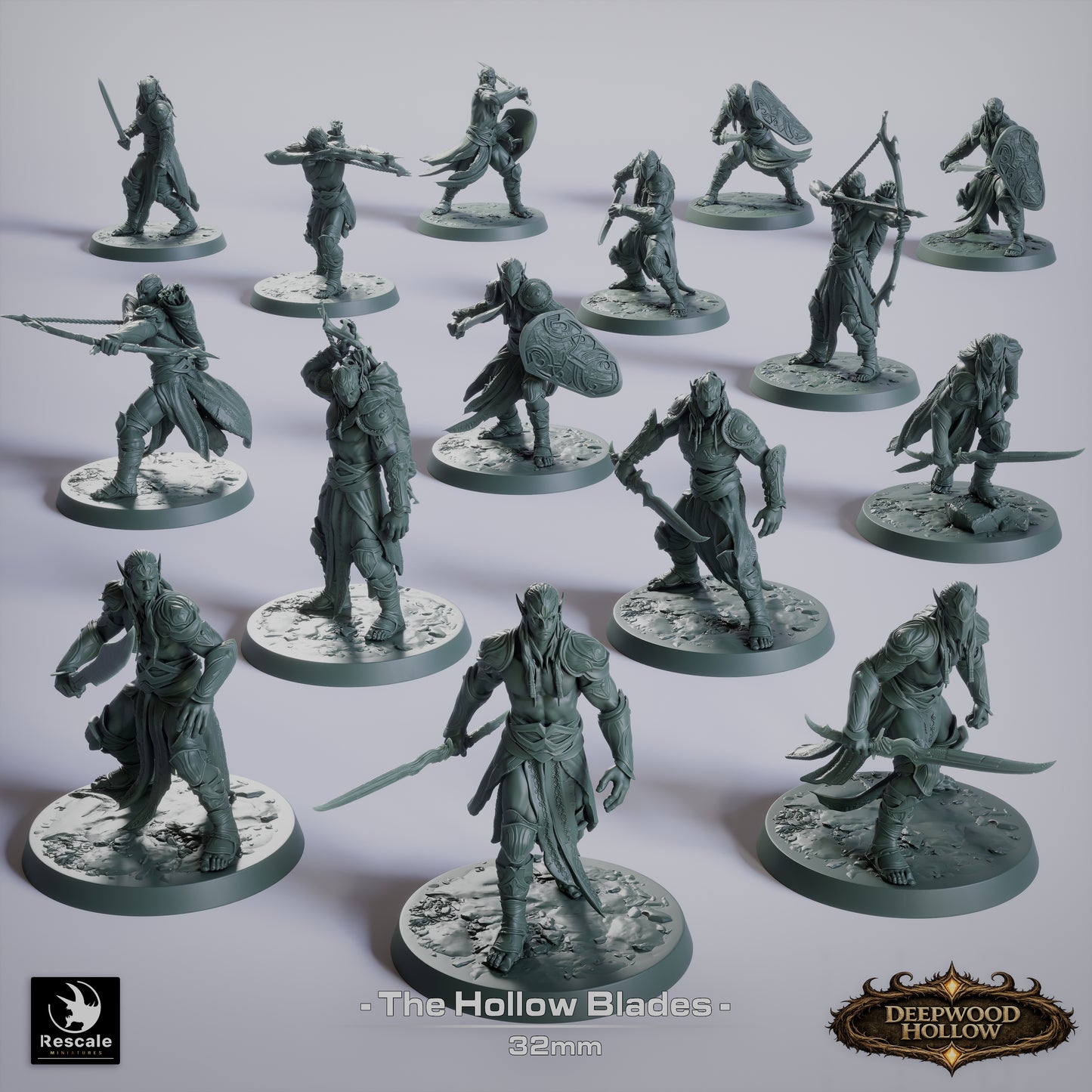 Dark Elf Hollow Blades | Shadow Assassins | Resin Tabletop RPG Figure Set | 32mm Base