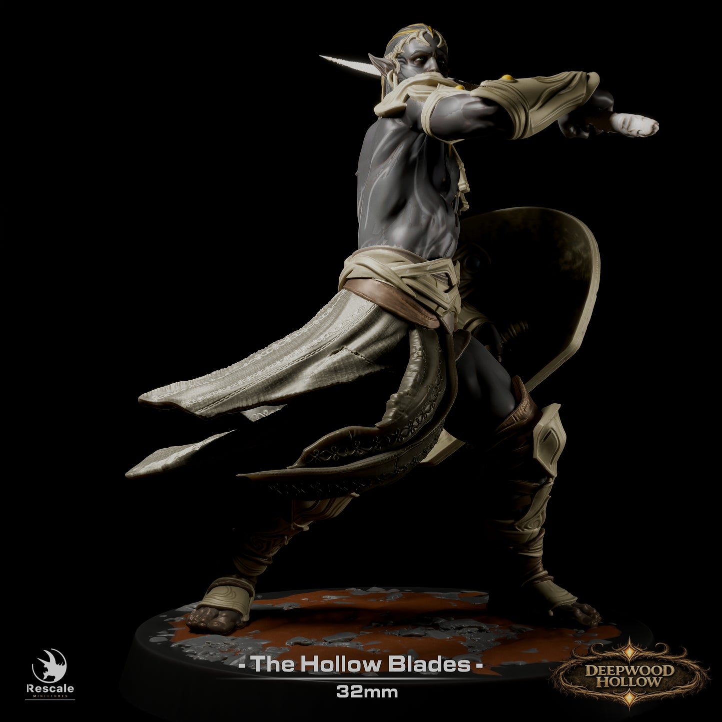 Dark Elf Hollow Blades | Shadow Assassins | Resin Tabletop RPG Figure Set | 32mm Base