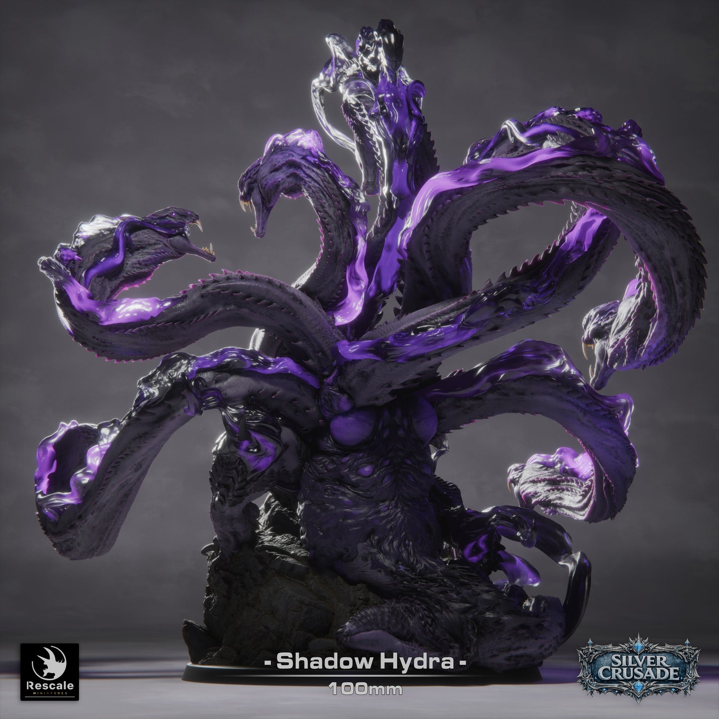 Shadow Hydra Large D&D Miniature | Multi-Headed Shadow Monster Boss | Resin Tabletop RPG Model | 100mm Base
