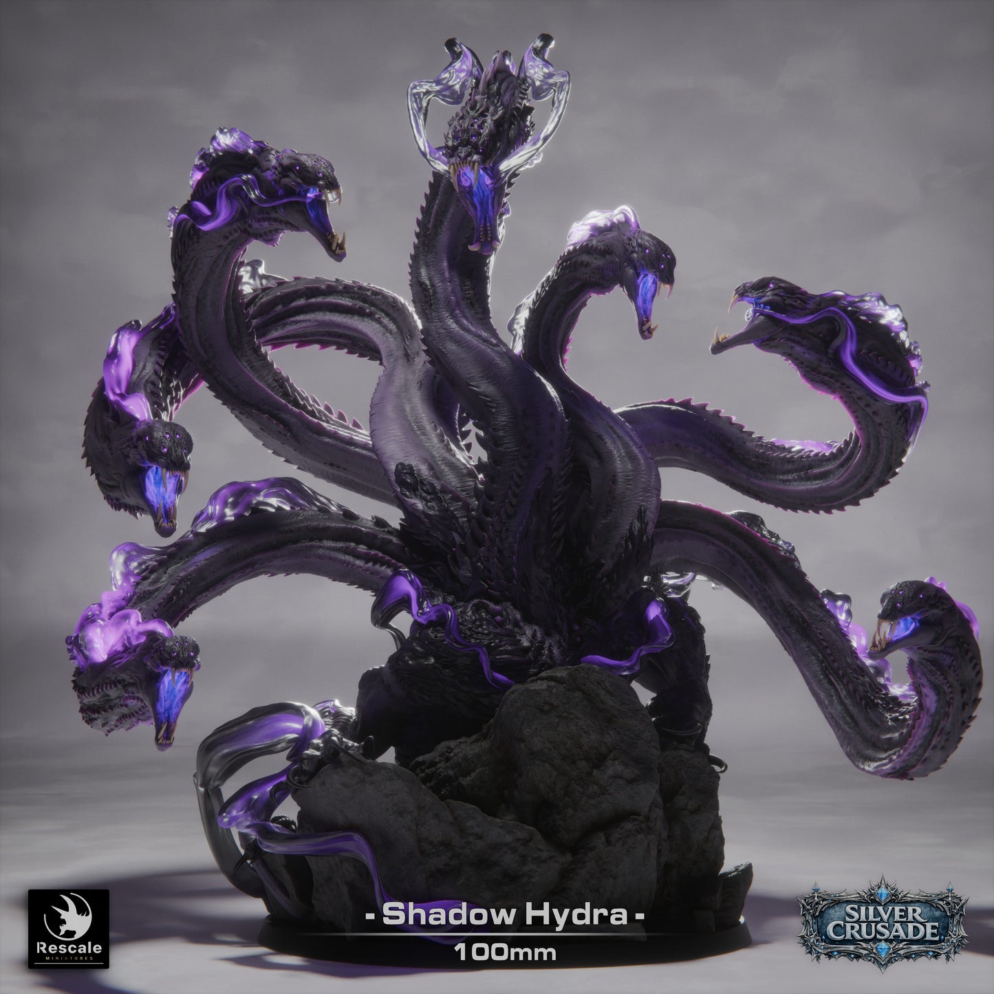 Shadow Hydra Large D&D Miniature | Multi-Headed Shadow Monster Boss | Resin Tabletop RPG Model | 100mm Base