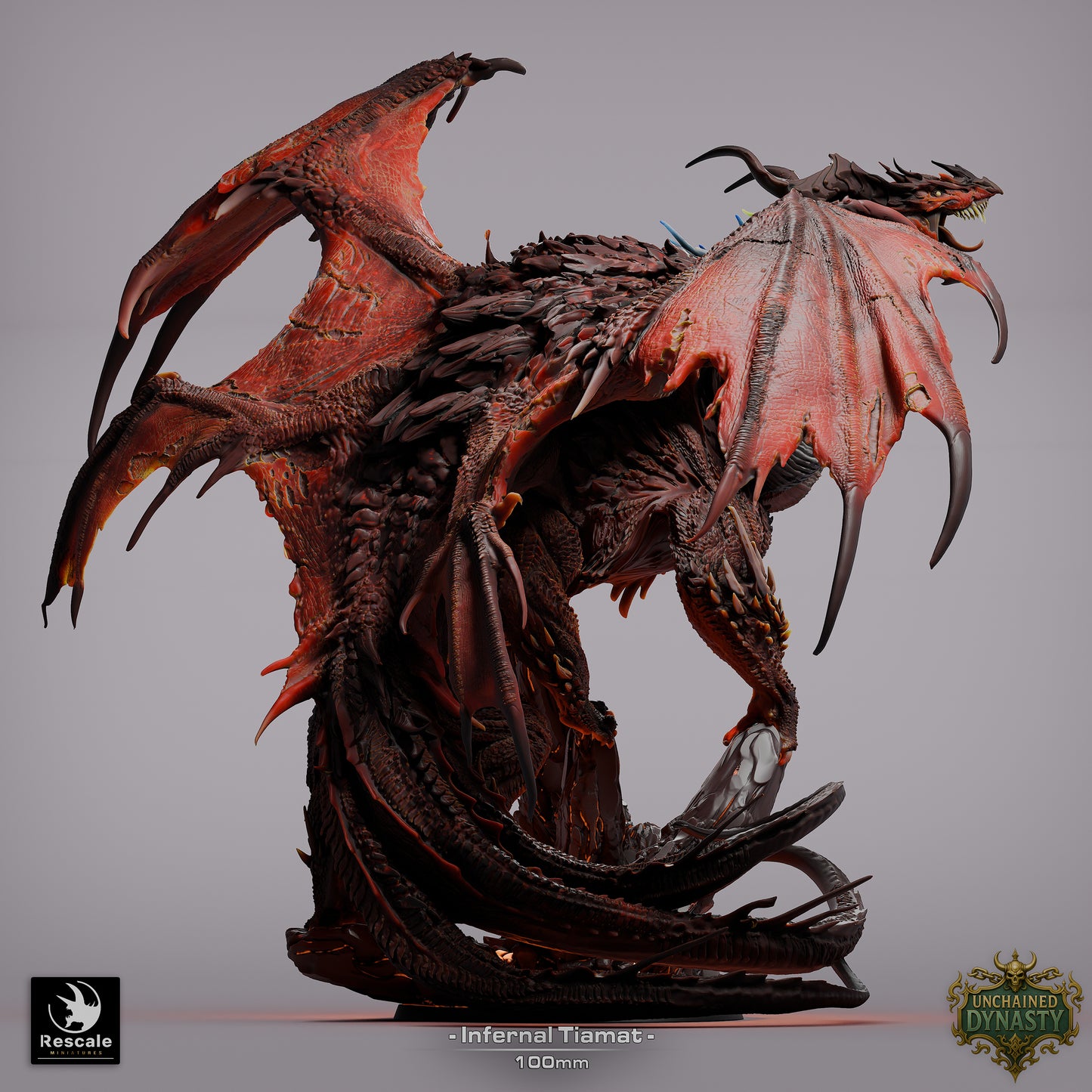 Infernal Tiamat Large D&D Miniature | Five-Headed Dragon Queen Figure | Resin 3D Printed Tabletop RPG Model | 100mm Base