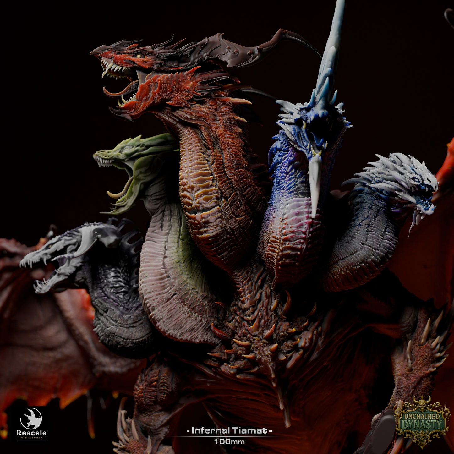 Infernal Tiamat Large D&D Miniature | Five-Headed Dragon Queen Figure | Resin 3D Printed Tabletop RPG Model | 100mm Base