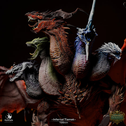 Infernal Tiamat Large D&D Miniature | Five-Headed Dragon Queen Figure | Resin 3D Printed Tabletop RPG Model | 100mm Base