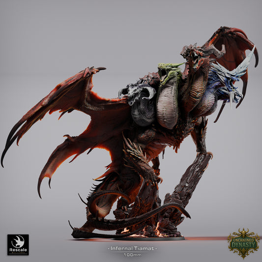 Infernal Tiamat Large D&D Miniature | Five-Headed Dragon Queen Figure | Resin 3D Printed Tabletop RPG Model | 100mm Base