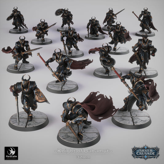 Knights of Bahamut D&D Miniatures | Dragonborn Holy Knights | Resin Tabletop RPG Figures | 32mm Base