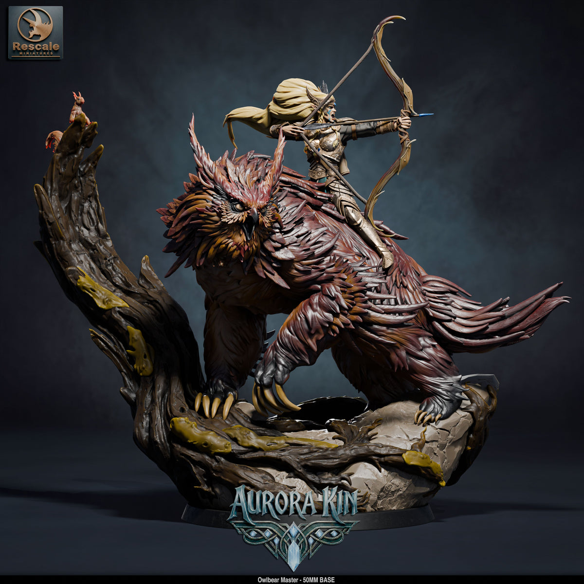 Owl Bear Rider DND TTRPG Resin Model 50mm Base