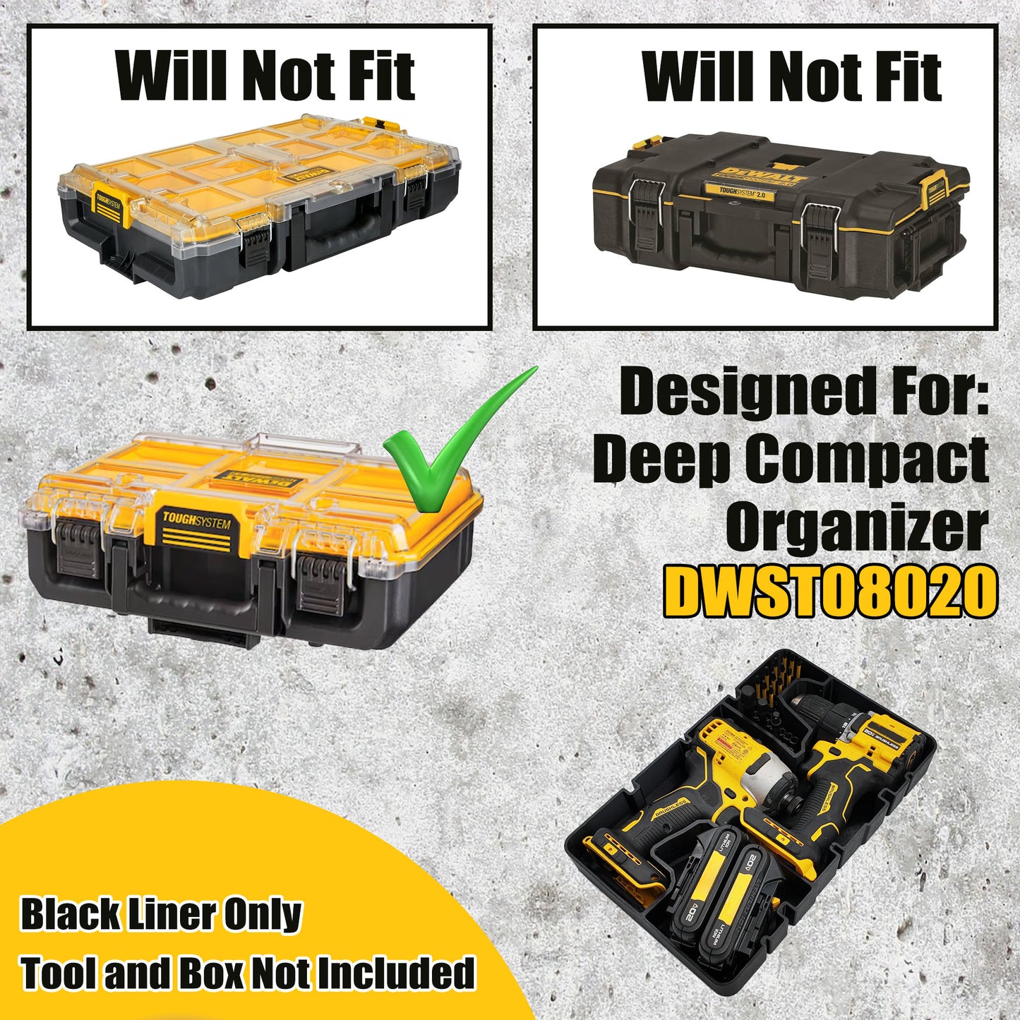 Dewalt 20V Brushless Drill Set Organizer for Dewalt Deep Compact Organizer