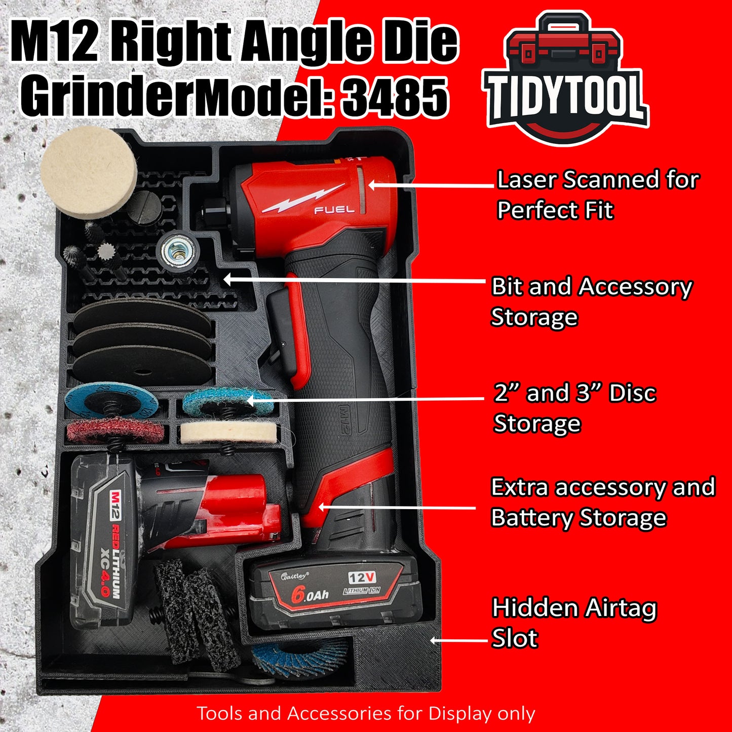 M12 Right Angle Die Grinder Orangizer Insert Tray For Milwaukee Compact Packout