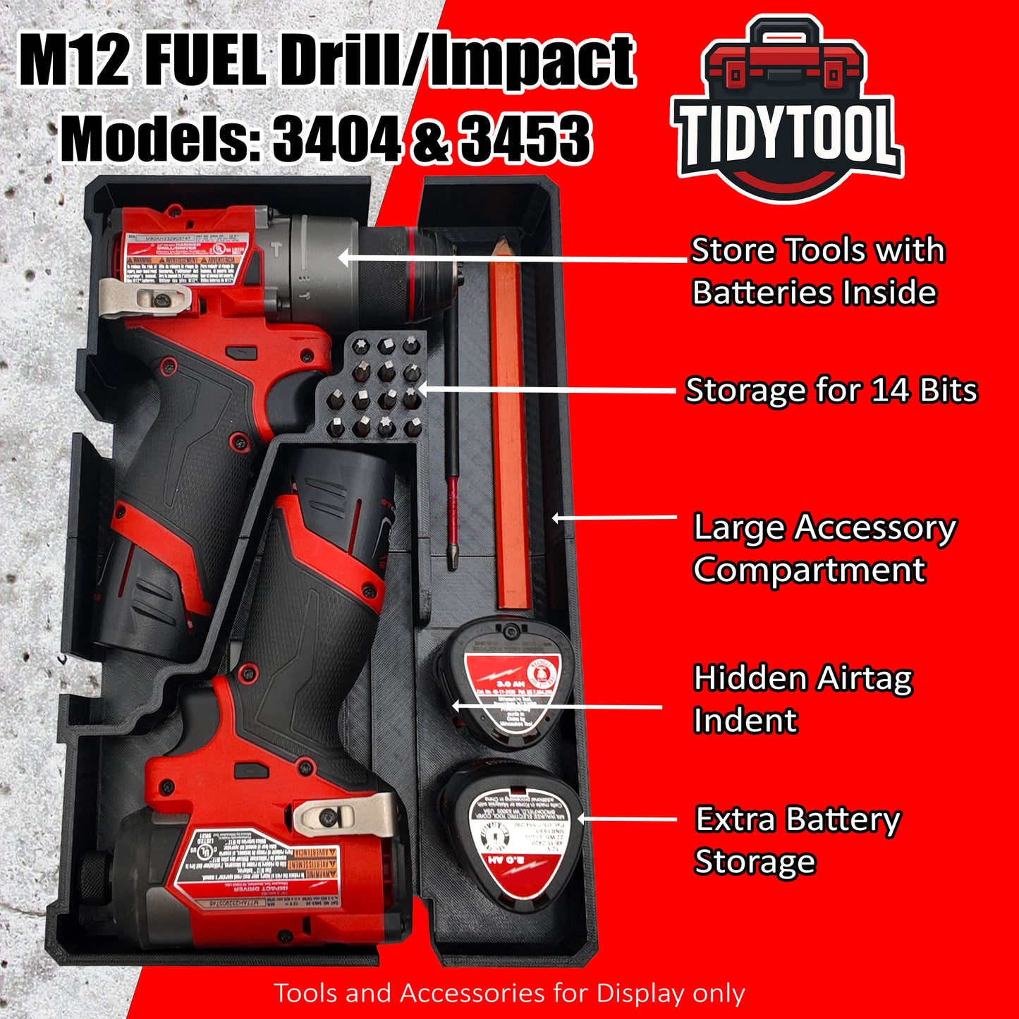 M12 Drill Driver Organizer for Milwaukee Packout 2 and 3 Drawer