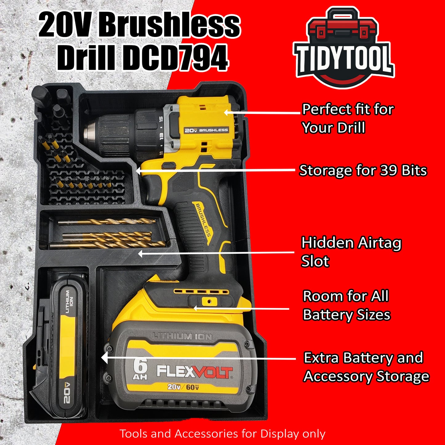 DeWalt 20V Brushless Drill (DCD794) Organizer for Milwaukee Compact Packout