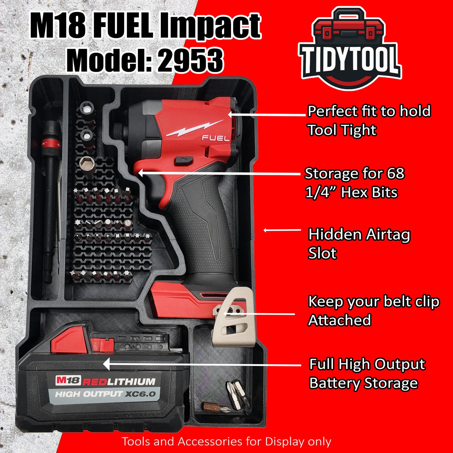 M18 Fuel 1/4" Hex Impact Driver Organizer for Milwaukee Compact Packout