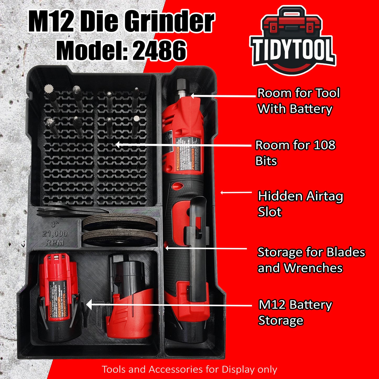 M12 Fuel Die Grinder for Milwaukee Compact Packout Organiser