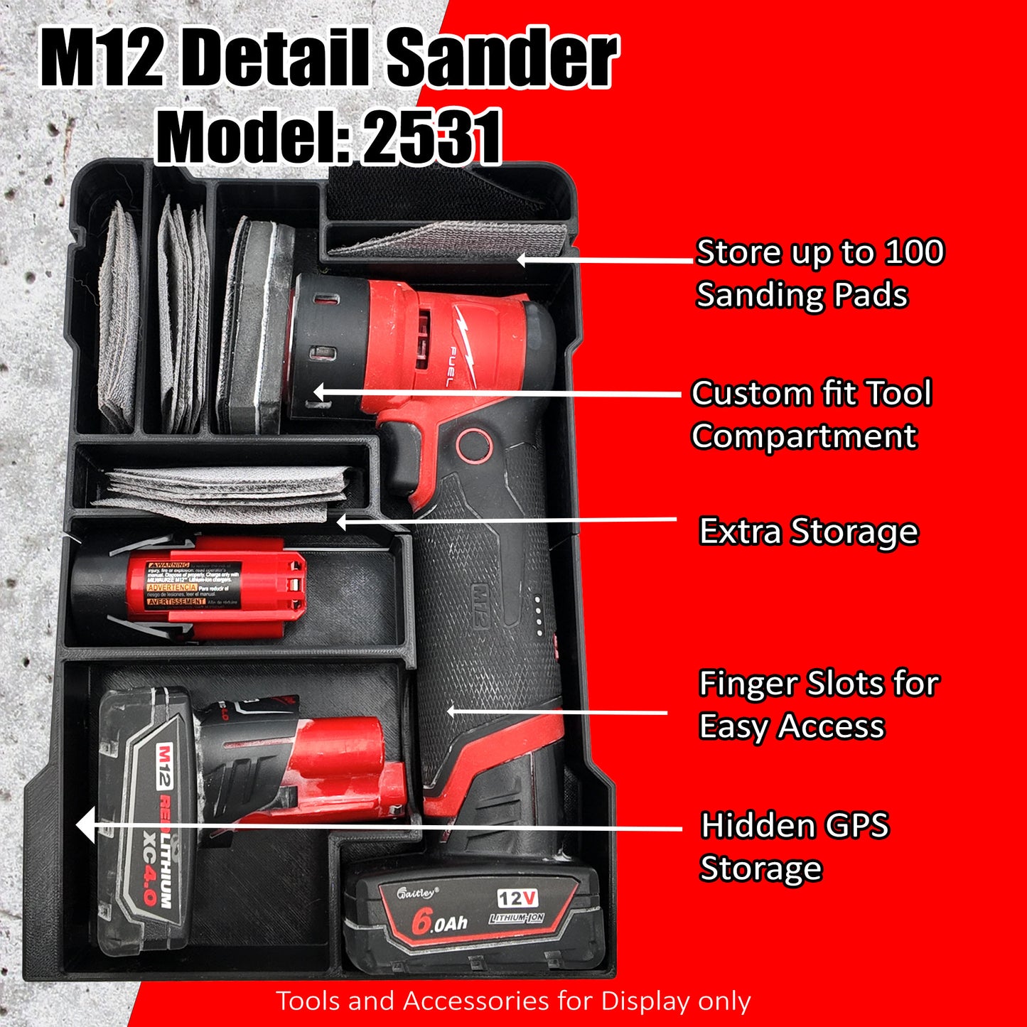 M12 Detail Sander Organizer for Milwaukee Compact Packout