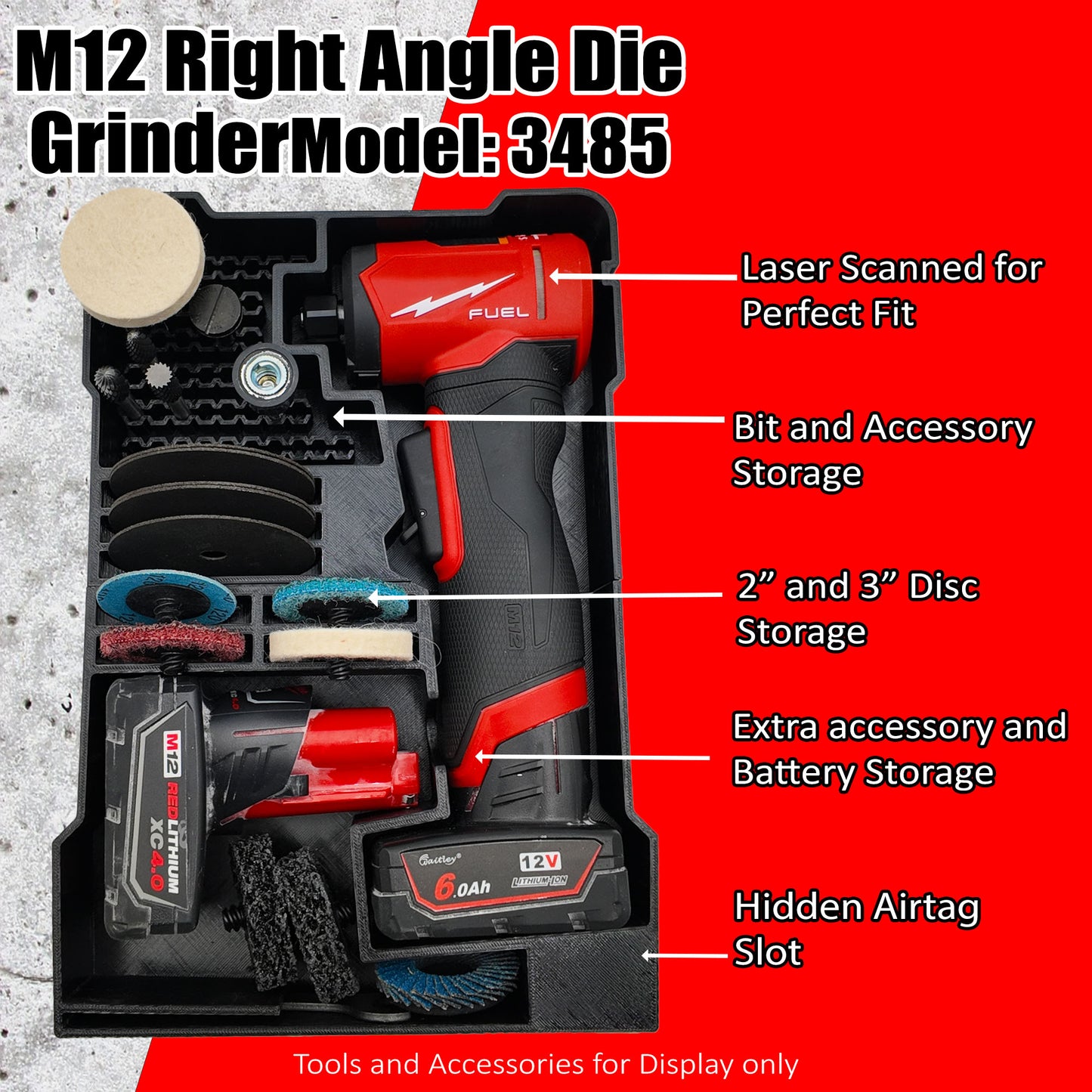M12 Right Angle Die Grinder Orangizer Insert Tray For Milwaukee Compact Packout