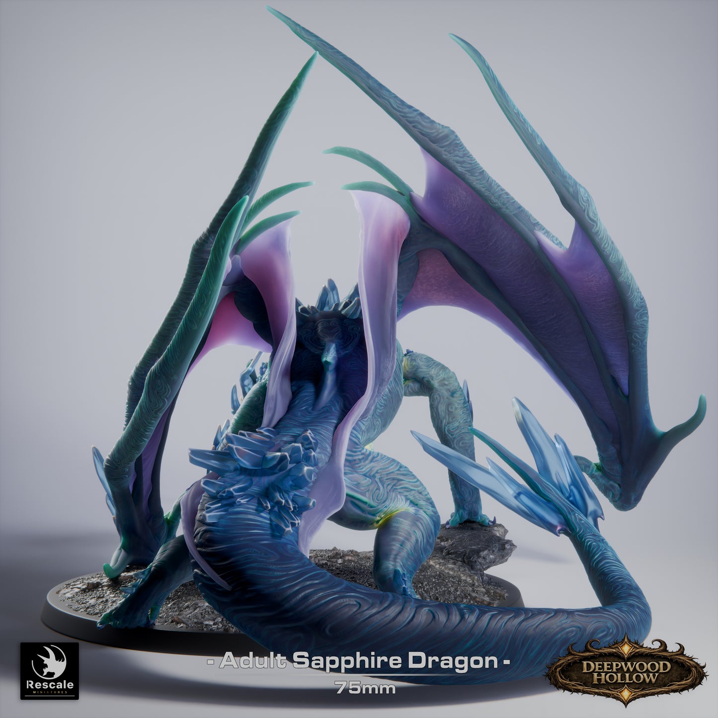 Sapphire Dragon | Crystal Arcane Dragon | Resin Tabletop RPG Figure | 75mm Base