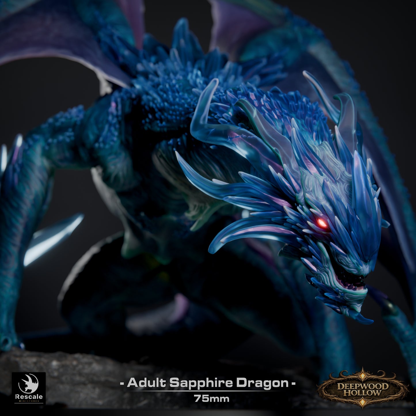 Sapphire Dragon | Crystal Arcane Dragon | Resin Tabletop RPG Figure | 75mm Base