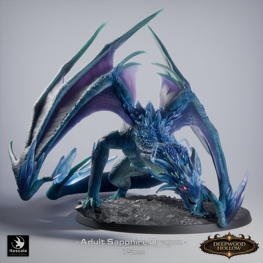Sapphire Dragon | Crystal Arcane Dragon | Resin Tabletop RPG Figure | 75mm Base