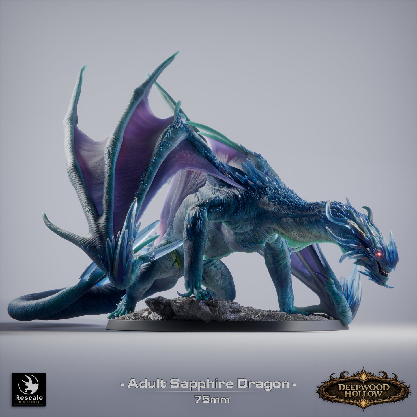 Sapphire Dragon | Crystal Arcane Dragon | Resin Tabletop RPG Figure | 75mm Base
