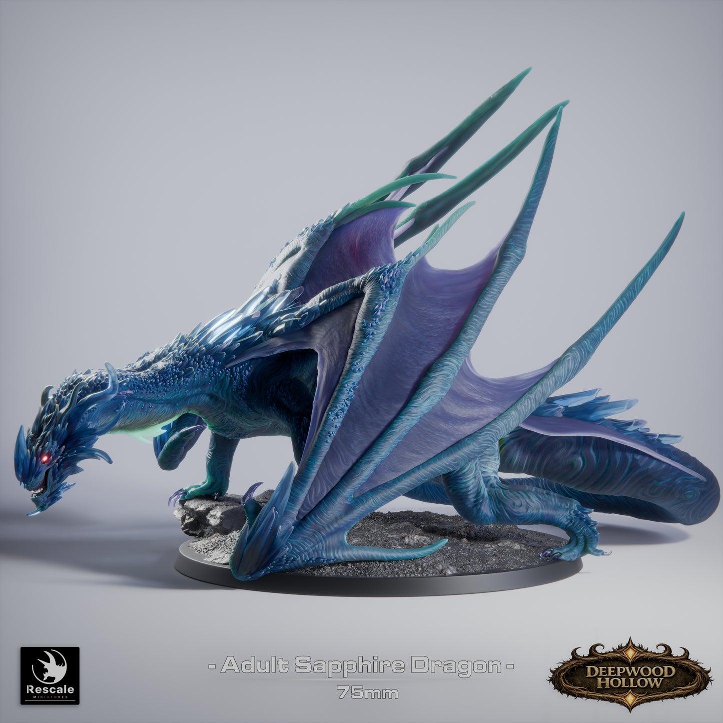 Sapphire Dragon | Crystal Arcane Dragon | Resin Tabletop RPG Figure | 75mm Base