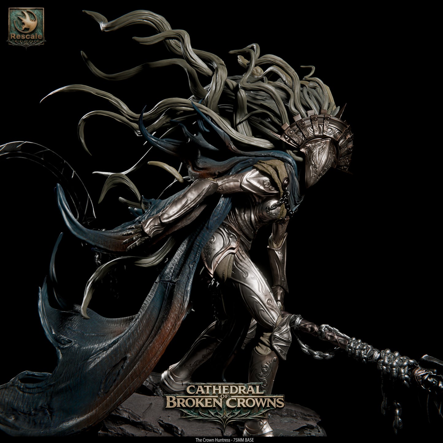 Crown Huntress Royal Monster Hunter DND Miniature TTRPG Resin Figure 75mm Base