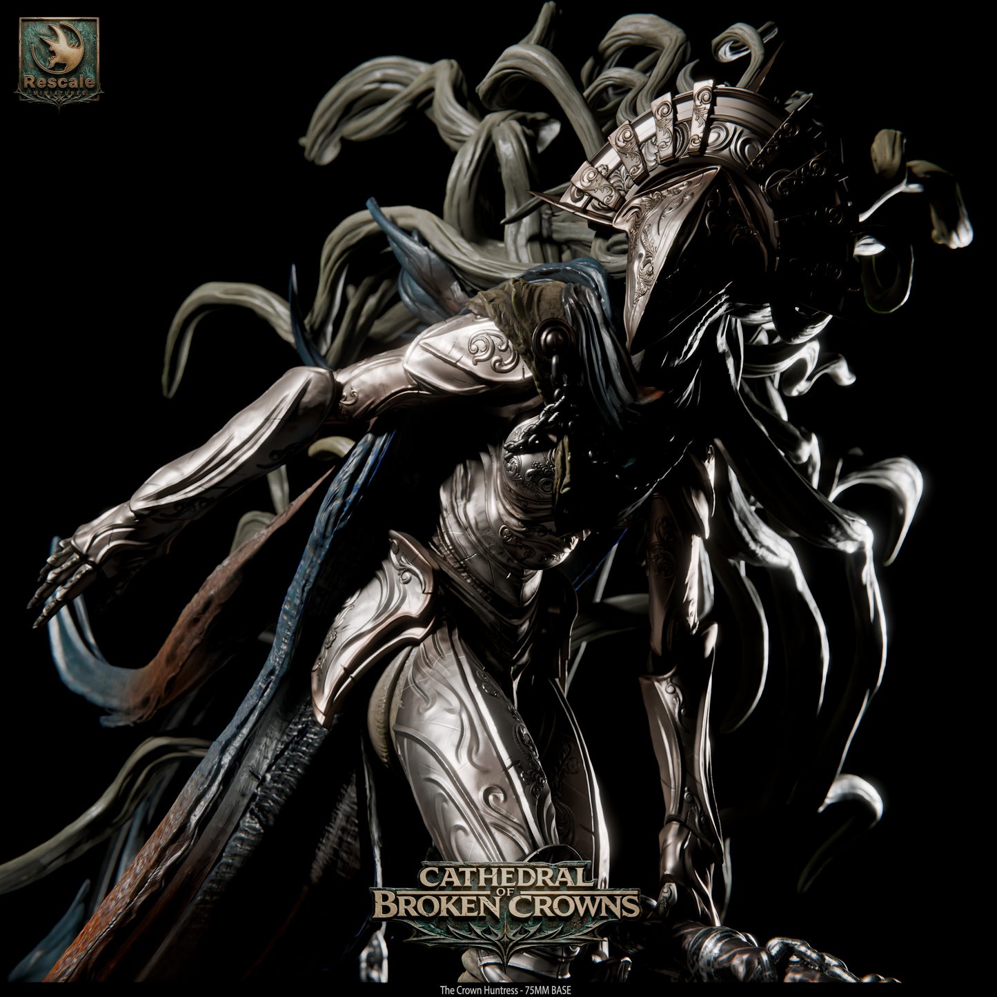 Crown Huntress Royal Monster Hunter DND Miniature TTRPG Resin Figure 75mm Base