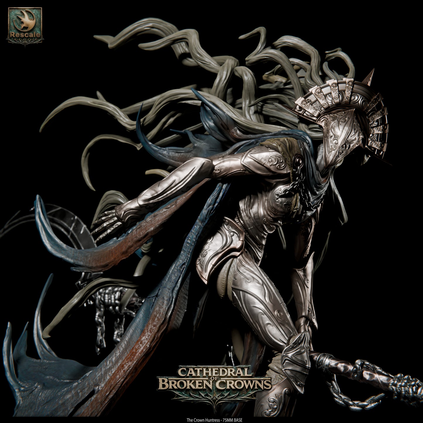 Crown Huntress Royal Monster Hunter DND Miniature TTRPG Resin Figure 75mm Base