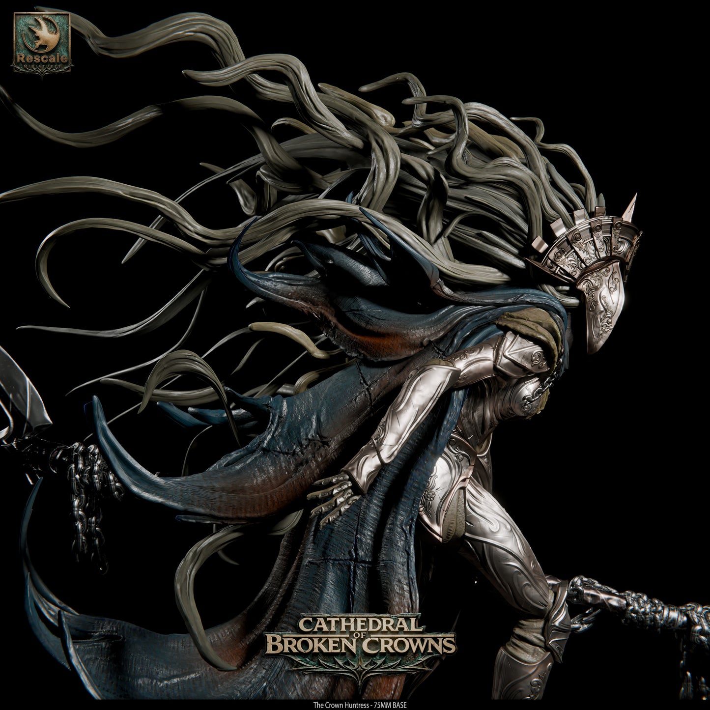 Crown Huntress Royal Monster Hunter DND Miniature TTRPG Resin Figure 75mm Base