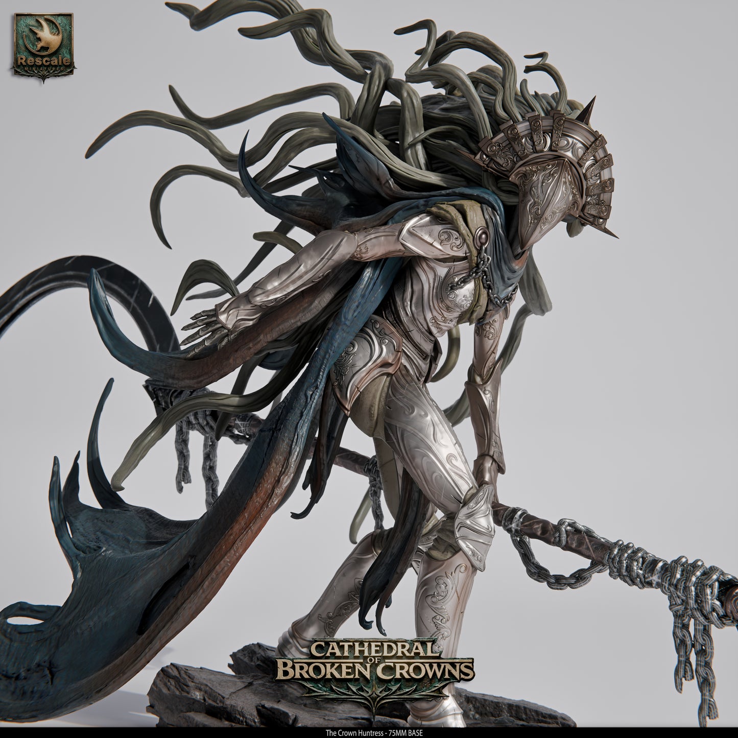 Crown Huntress Royal Monster Hunter DND Miniature TTRPG Resin Figure 75mm Base