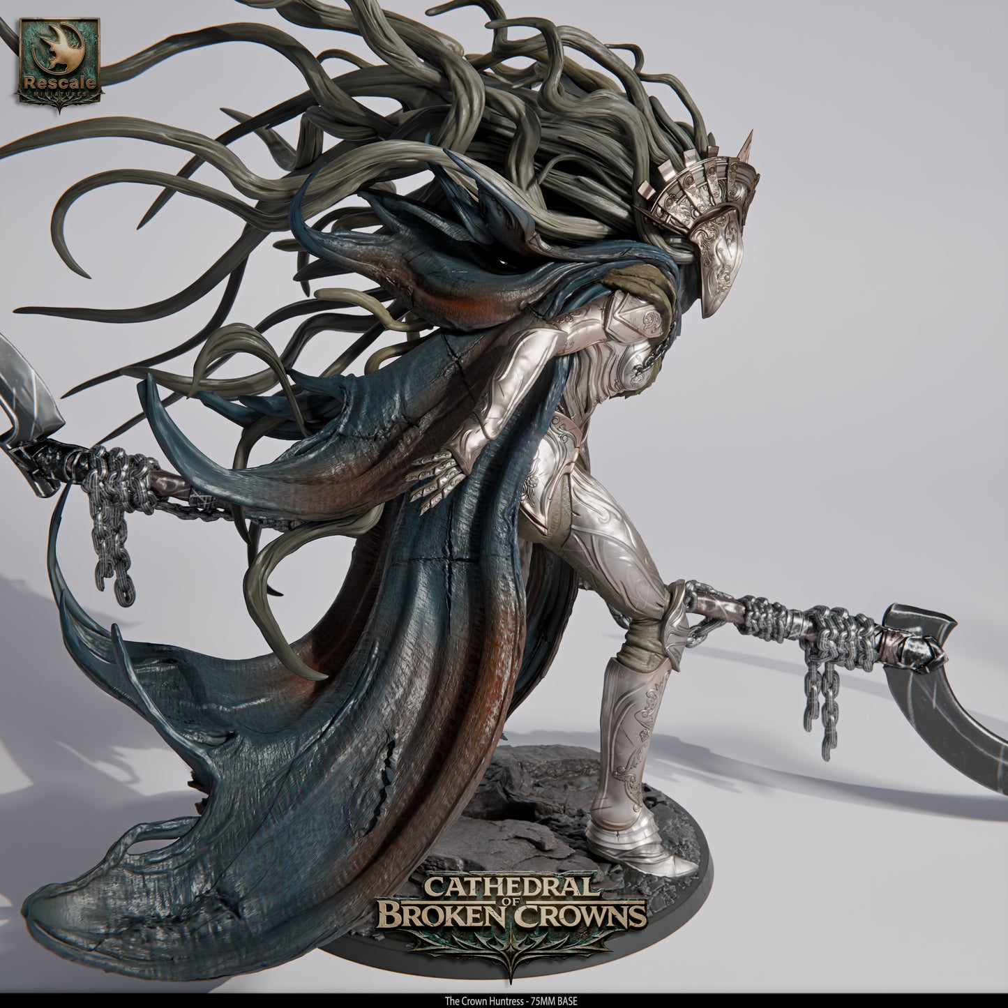 Crown Huntress Royal Monster Hunter DND Miniature TTRPG Resin Figure 75mm Base