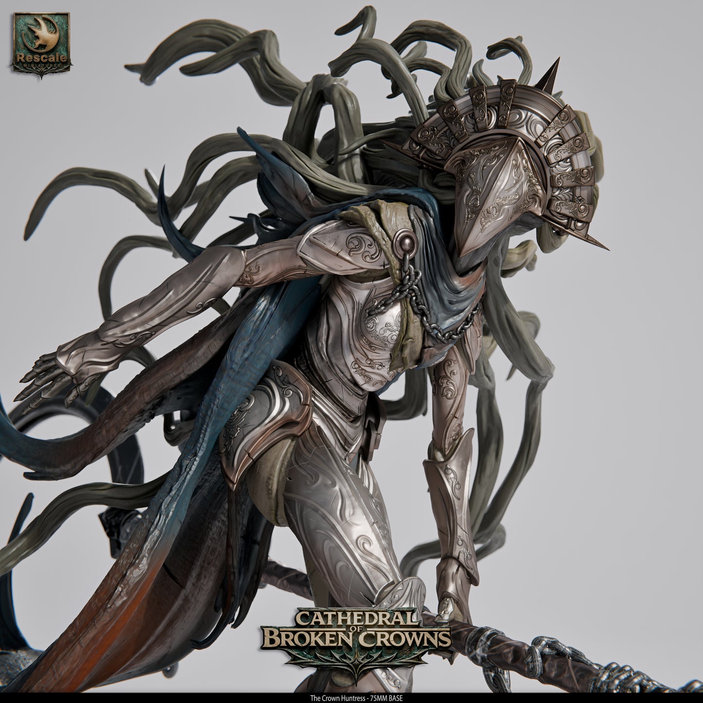 Crown Huntress Royal Monster Hunter DND Miniature TTRPG Resin Figure 75mm Base