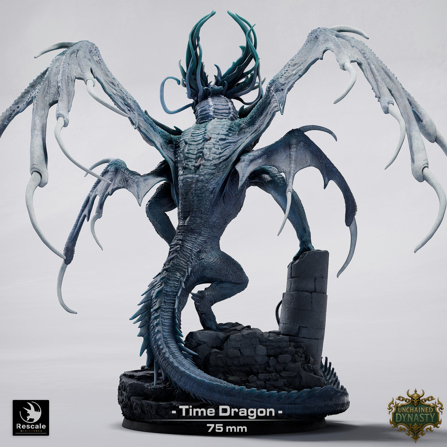 Time Dragon Large D&D Miniature | Chronomancy Dragon Figure | Resin 3D Printed Tabletop RPG Model | 75mm Base