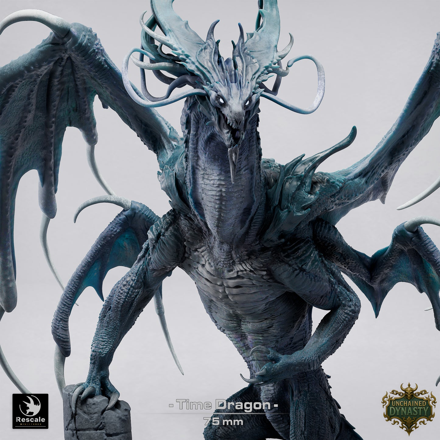 Time Dragon Large D&D Miniature | Chronomancy Dragon Figure | Resin 3D Printed Tabletop RPG Model | 75mm Base