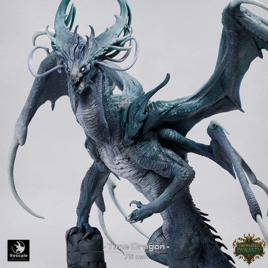 Time Dragon Large D&D Miniature | Chronomancy Dragon Figure | Resin 3D Printed Tabletop RPG Model | 75mm Base