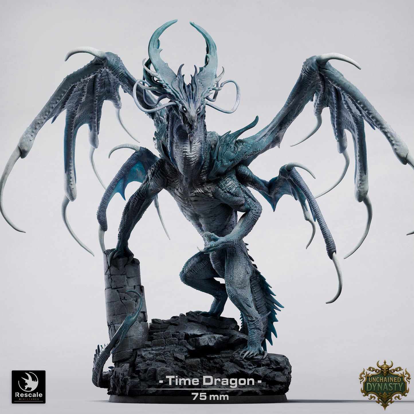 Time Dragon Large D&D Miniature | Chronomancy Dragon Figure | Resin 3D Printed Tabletop RPG Model | 75mm Base