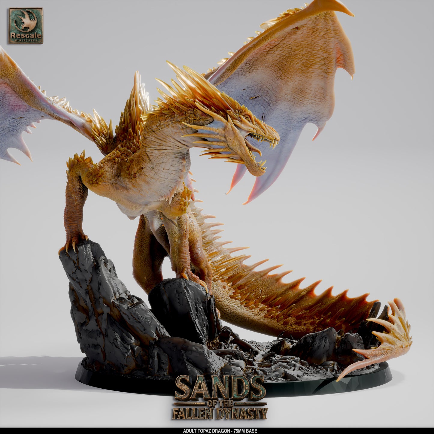 Topaz Dragon | Gem Dragon of the Endless Depths | Resin Tabletop RPG Figure | 75mm Base