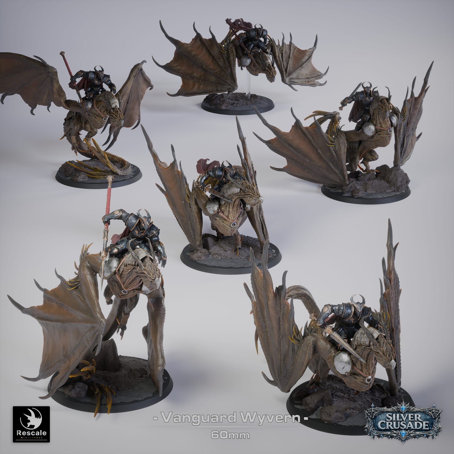 Vanguard Wyverns D&D Miniatures | Armored Wyvern Riders or War Beasts | Resin Tabletop RPG Figures | 60mm Base