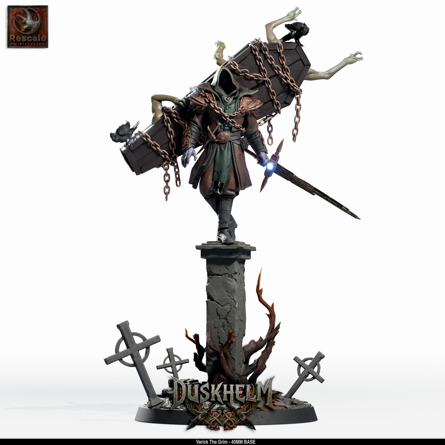 Varick the Grim Dark Knight DND Miniature TTRPG Resin Figure 40mm Base