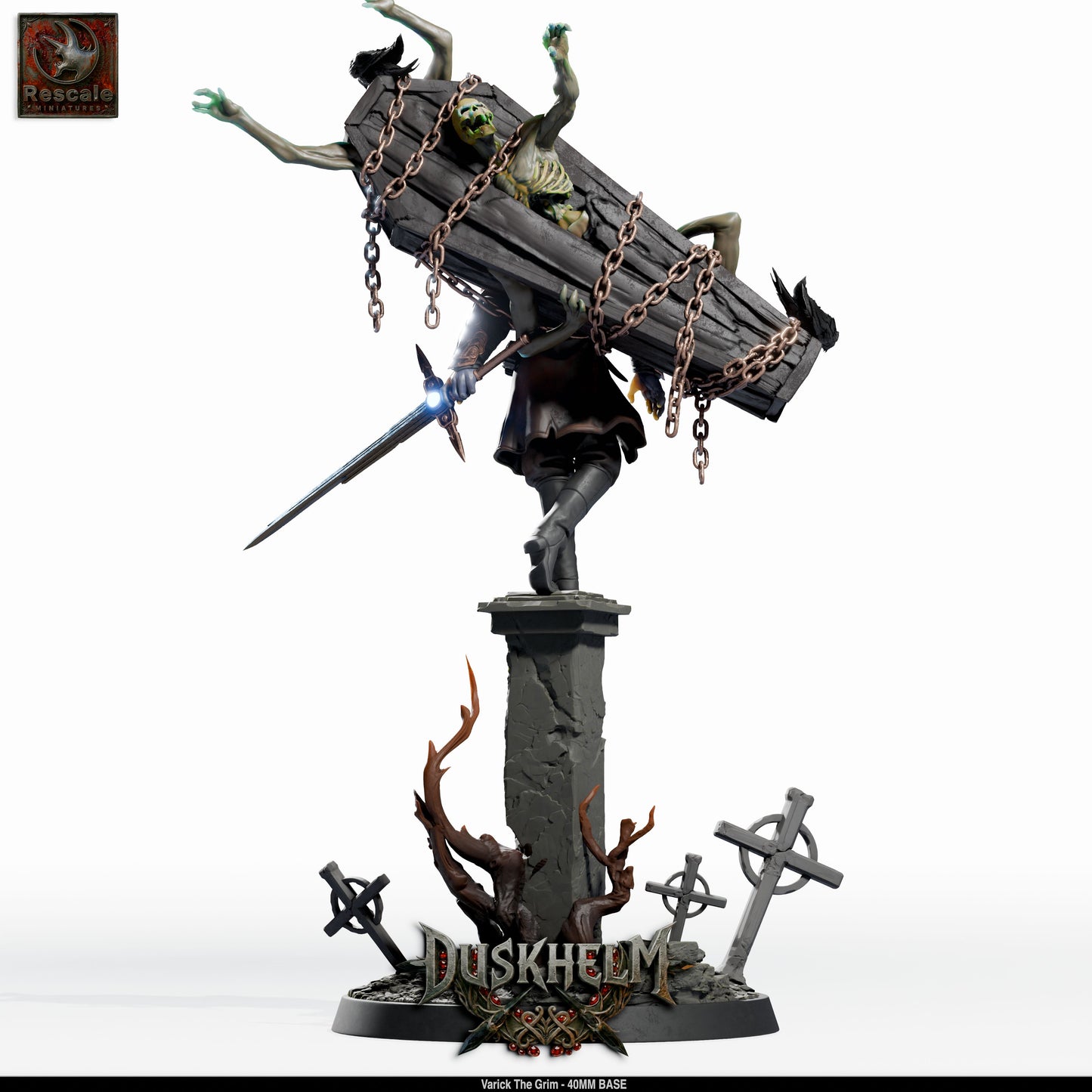 Varick the Grim Dark Knight DND Miniature TTRPG Resin Figure 40mm Base