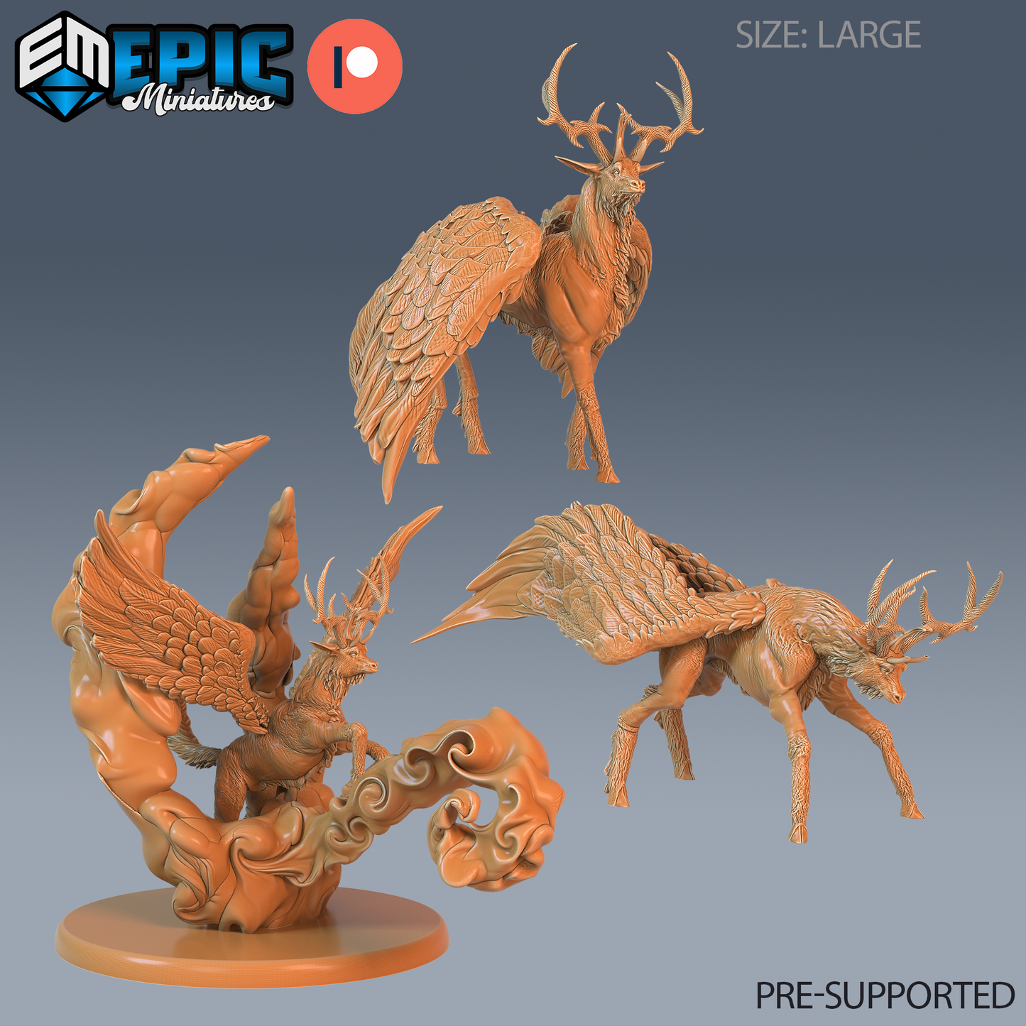 Winged Deer DND TTRPG Resin Model 51mm Base