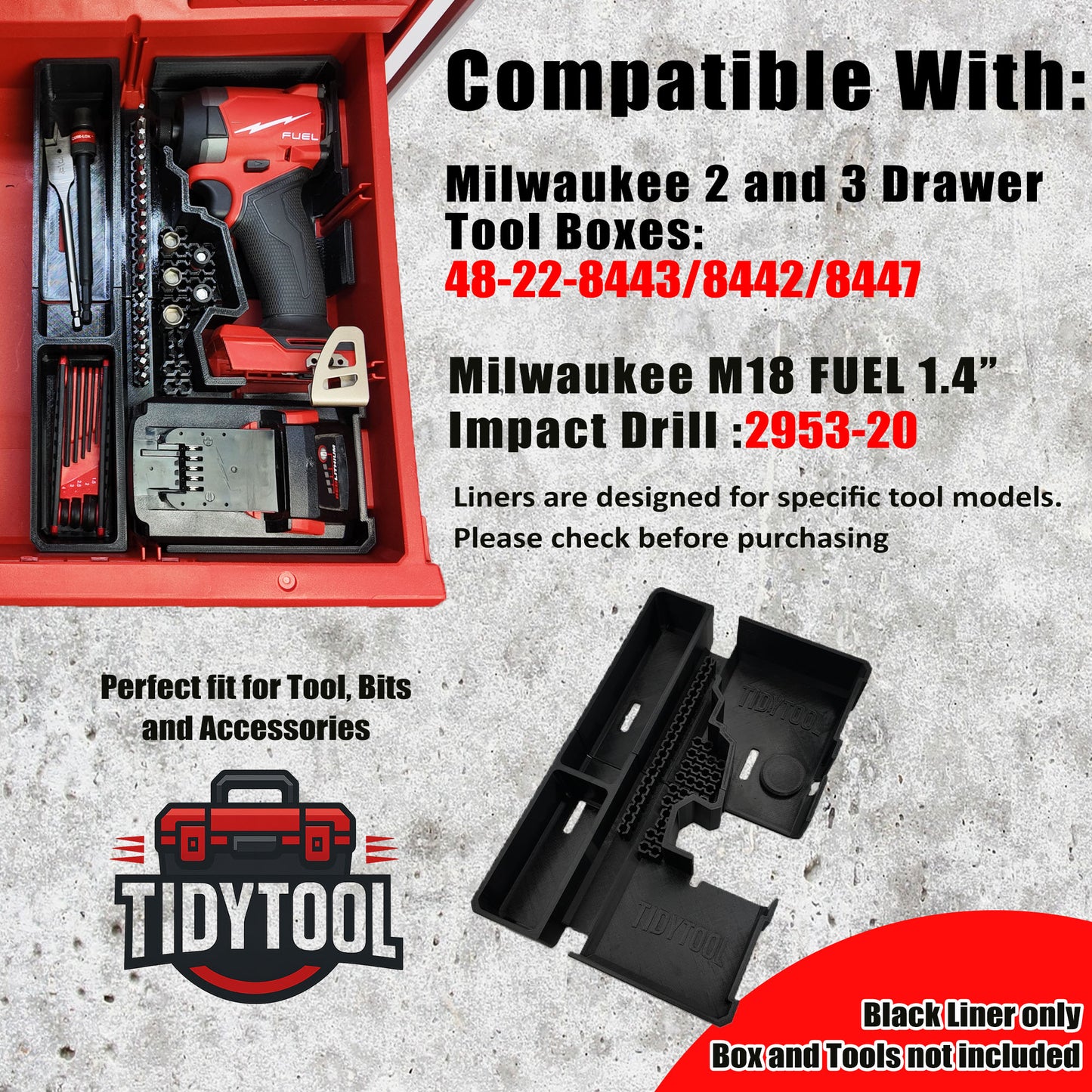 M18 Fuel 1/4" Hex Impact Driver Organizer for Milwaukee Packout 2 and 3 Drawer