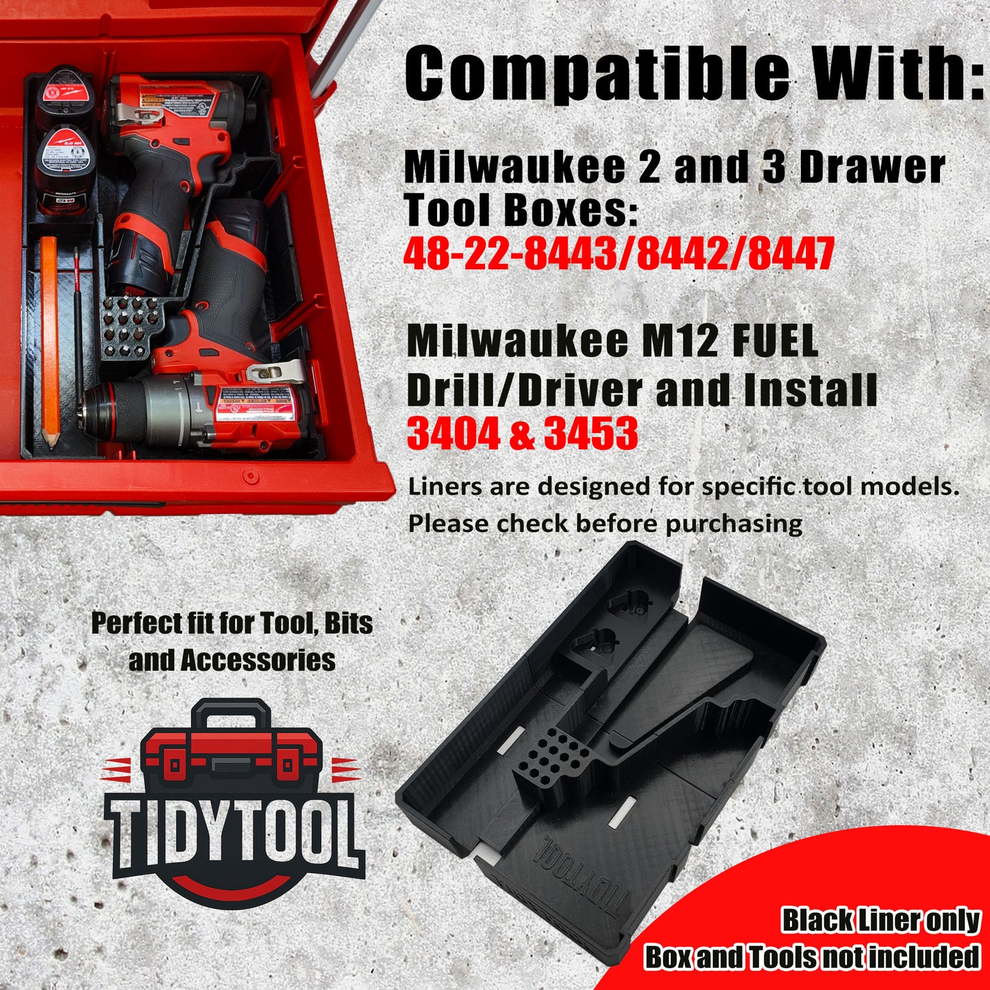 M12 Drill Driver Organizer for Milwaukee Packout 2 and 3 Drawer