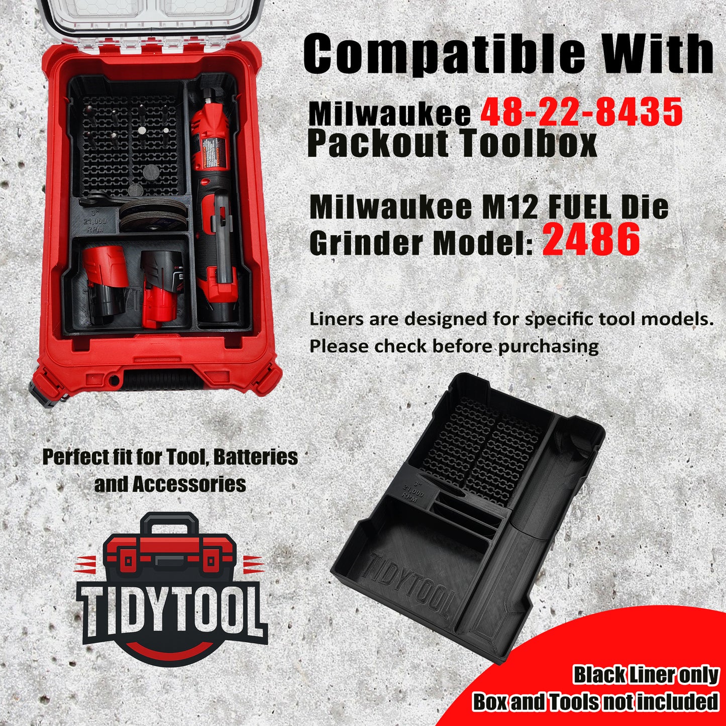 M12 Fuel Die Grinder for Milwaukee Compact Packout Organiser