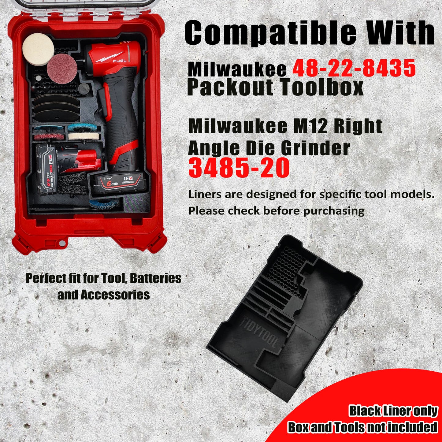 M12 Right Angle Die Grinder Orangizer Insert Tray For Milwaukee Compact Packout