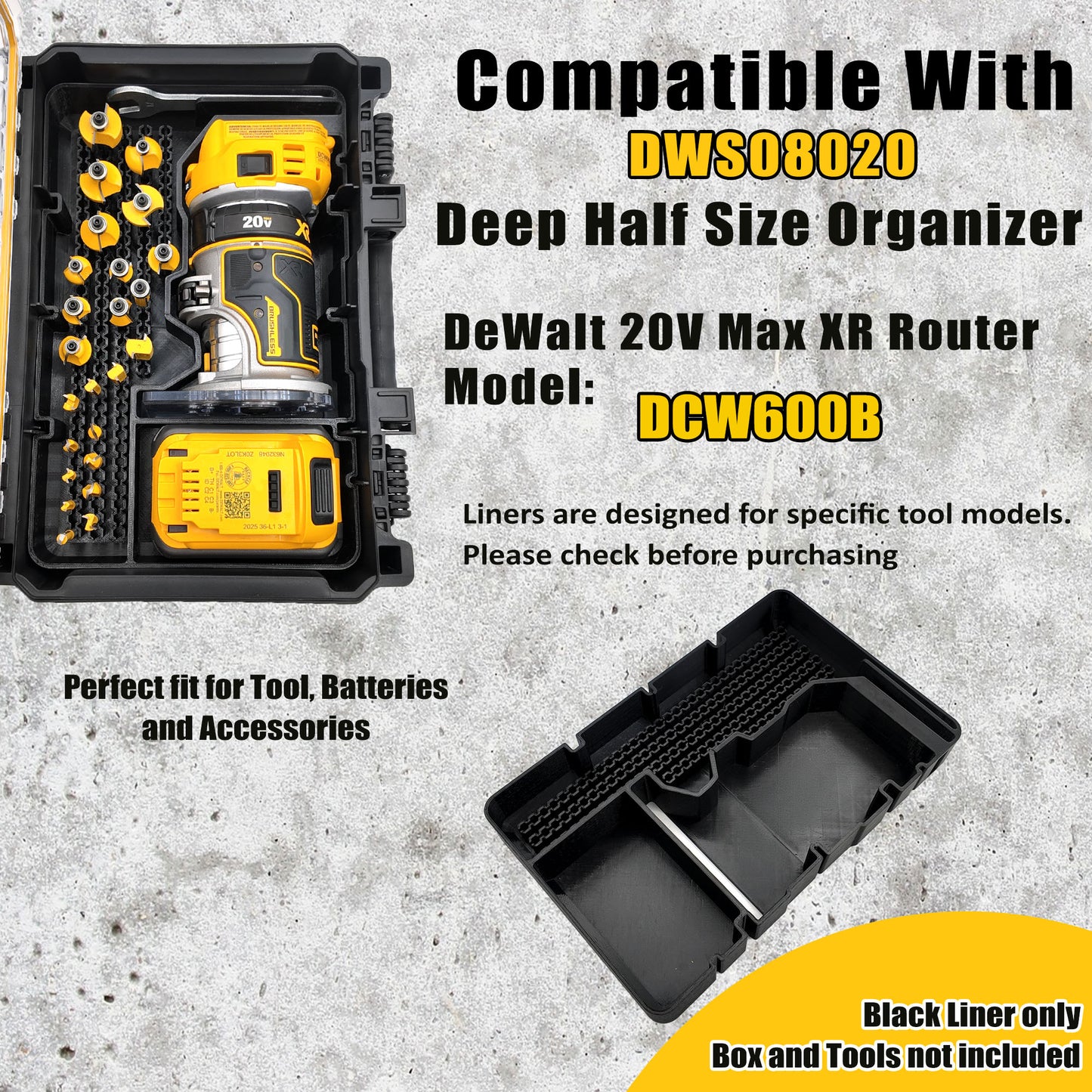 Dewalt 20V Router Insert Organizer Tray For Dewalt Deep Compact