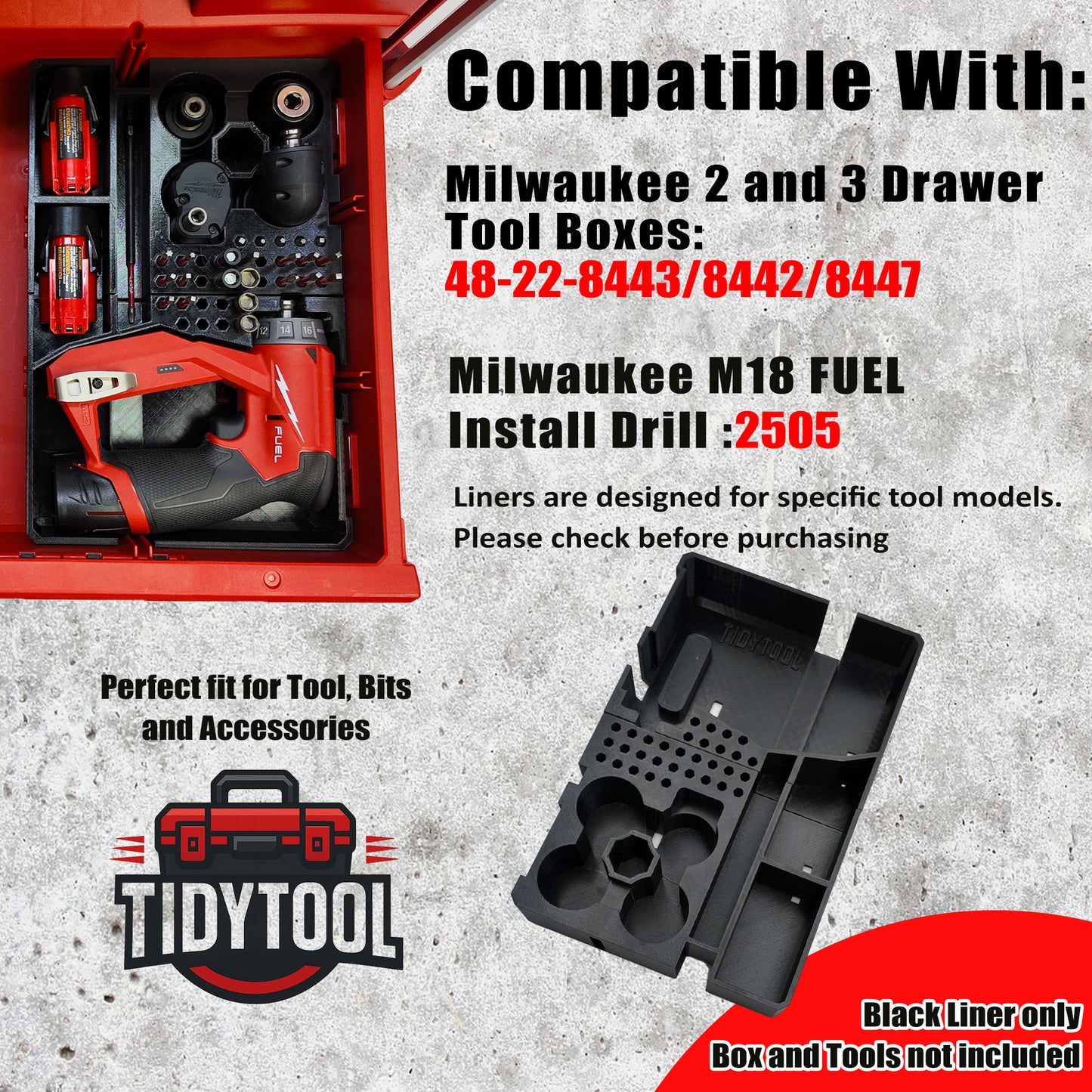 M12 Fuel Installation Drill Organizer for Milwaukee Packout 2 and 3 Drawer